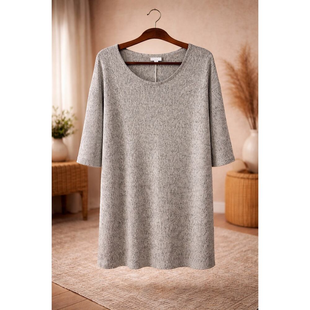 J Jill Pure Gray Linen Cotton Jacquard Knit Top Small Drop Shoulder Stretch